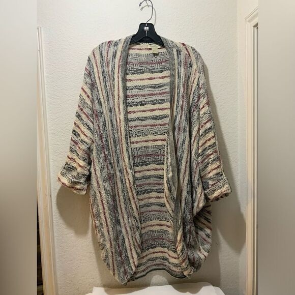 Lucky Brand Boho Open Front Cardigan Women M Beige Blue - Picture 1 of 6